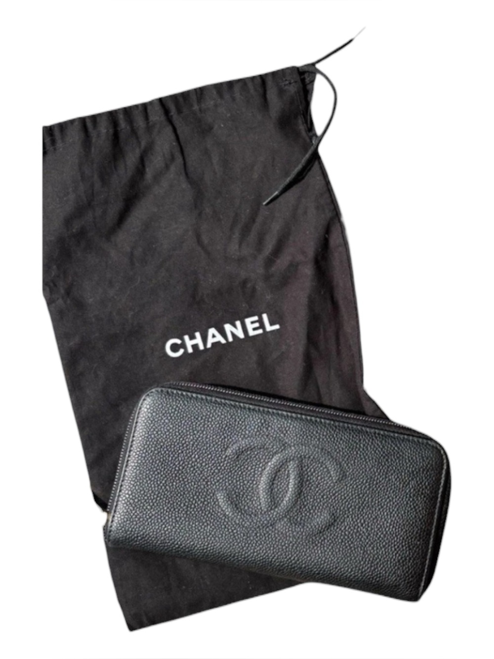 CHANEL Black wallet caviar Leather Zip around Wallet with dust bag